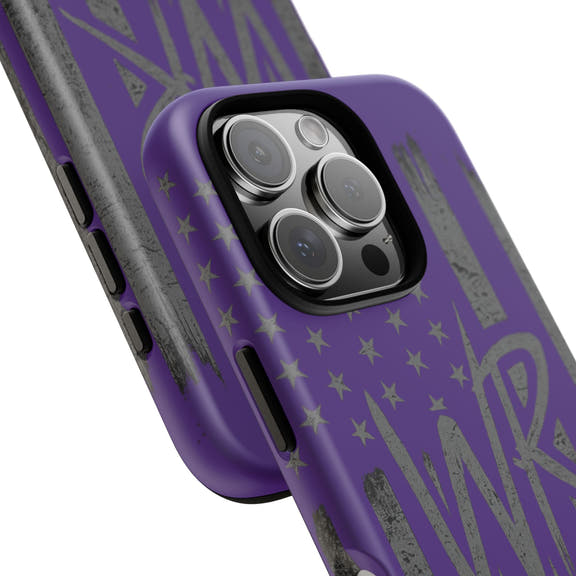 Purple 'WR' flag tough phone case by Printify, showcasing durable design and vibrant colors for smartphone protection.