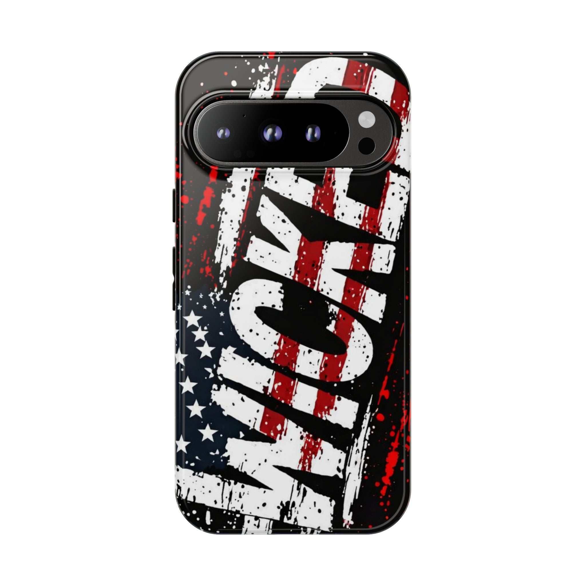 Distressed American Flag phone case with "VETERAN" graphic, featuring rugged design for patriotic protection.