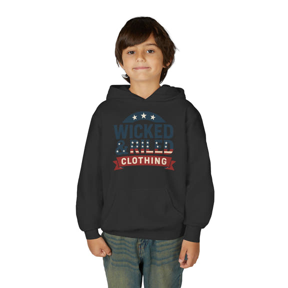 Wicked & Riled Youth Hoodie Patriotic Vintage Logo Sweatshirt - Wicked & Riled Clothing