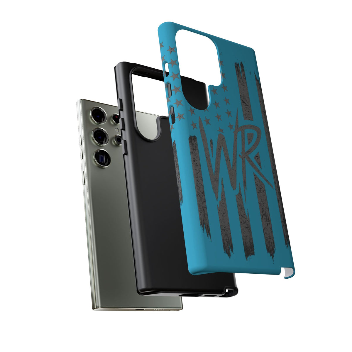 Patriotic blue 'WR' flag tough phone case by Printify with durable design and vibrant flag pattern.