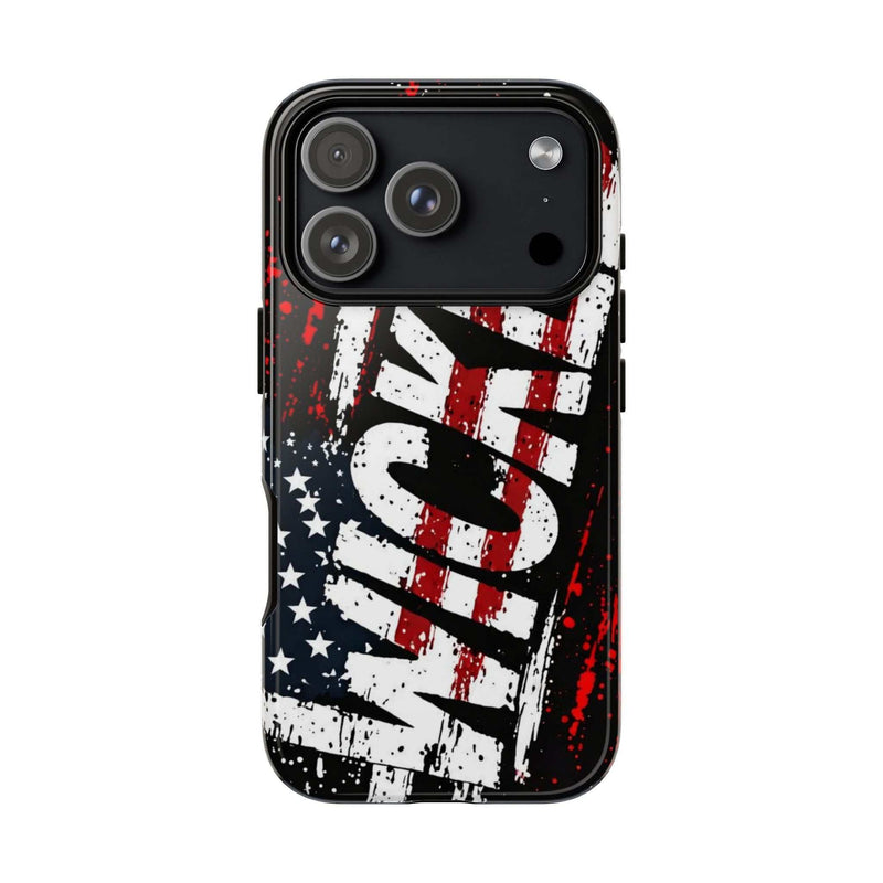 Distressed American Flag phone case with "VETERAN" graphic, offering rugged protection by Printify.