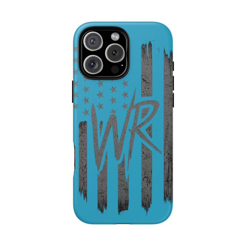 Patriotic blue 'WR' flag tough phone case by Printify, featuring a durable design with a vibrant flag pattern.