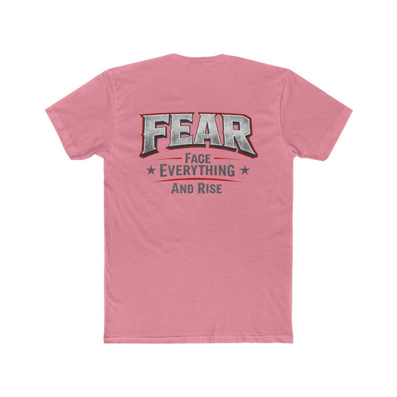 White crew tee featuring "FEAR Face Everything And Rise" graphic by Printify, displayed on a neutral background.