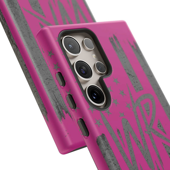Pink 'WR' Flag Tough Phone Case by Printify, showcasing a durable design with vibrant flag graphics.