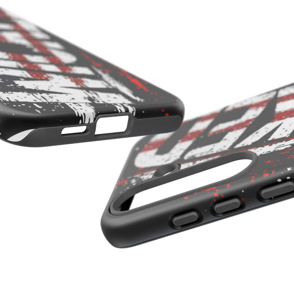 Distressed American flag phone case with "VETERAN" graphic by Printify, showcasing rugged patriotic design.