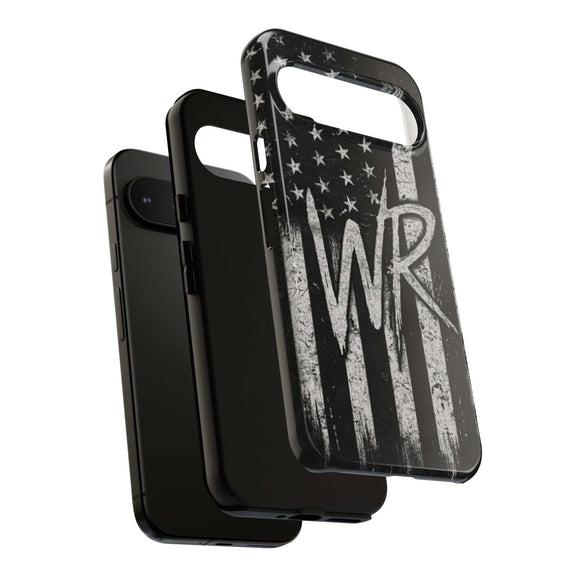 Distressed American flag design on a Patriotic Monogram Tough Phone Case featuring WR by Printify.