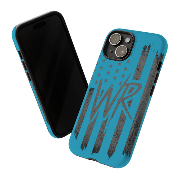 Patriotic blue 'WR' flag tough phone case by Printify, showcasing a durable design with vibrant flag graphics.