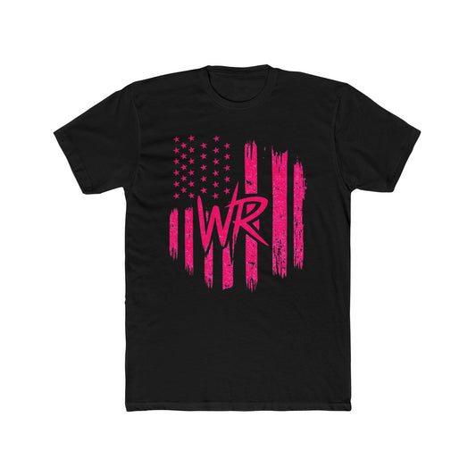 Pink Brushstroke American Flag T‑Shirt  W.R. Monogram Patriotic Tee - Wicked & Riled Clothing