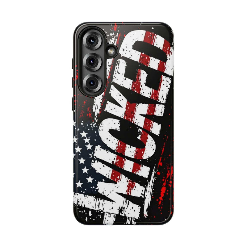 Distressed American flag phone case with "VETERAN" graphic, showcasing rugged patriotic design by Printify.