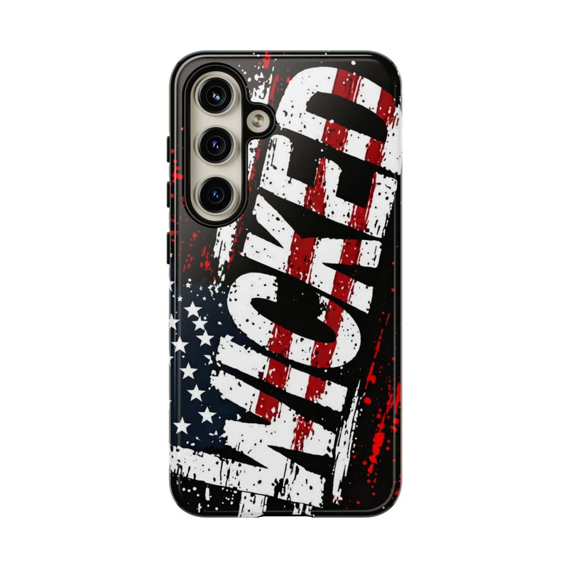 Distressed American flag phone case with "VETERAN" graphic, rugged design by Printify for patriotic protection.