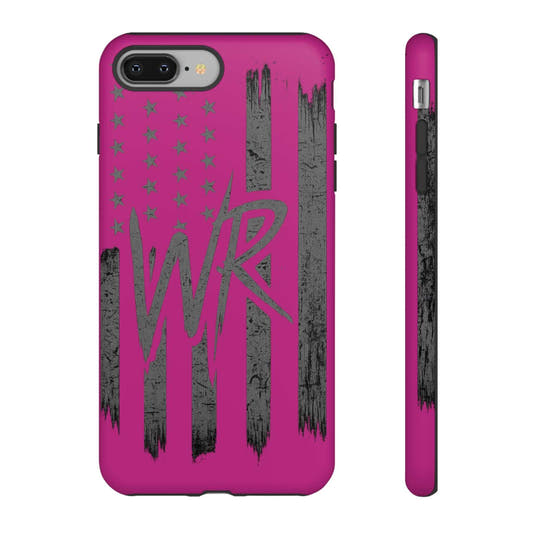 Pink 'WR' Flag Tough Phone Case by Printify, featuring a durable design and vibrant flag pattern on a smartphone.