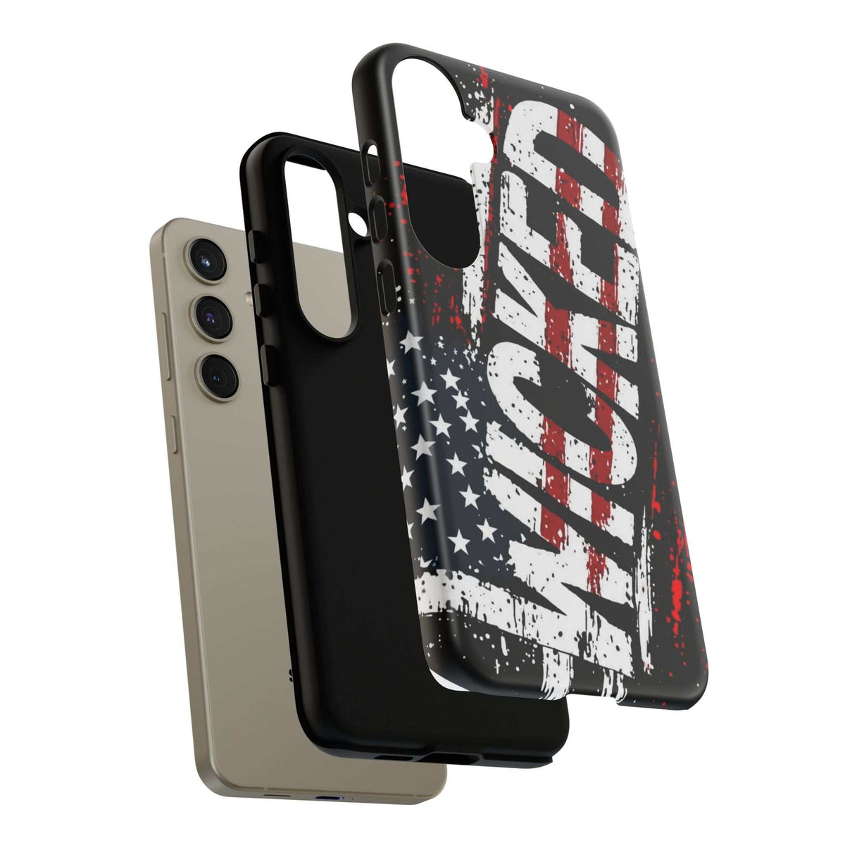 Distressed American flag phone case with "VETERAN" graphic, showcasing rugged patriotic design by Printify.