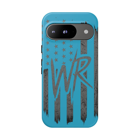 Blue 'WR' flag tough phone case by Printify, featuring a durable design with a patriotic theme.