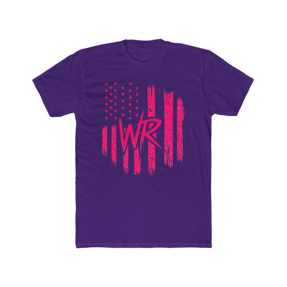 Pink Brushstroke American Flag T‑Shirt  W.R. Monogram Patriotic Tee - Wicked & Riled Clothing
