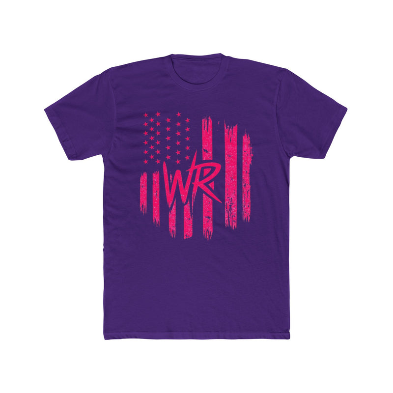 Pink Brushstroke American Flag T‑Shirt  W.R. Monogram Patriotic Tee - Wicked & Riled Clothing