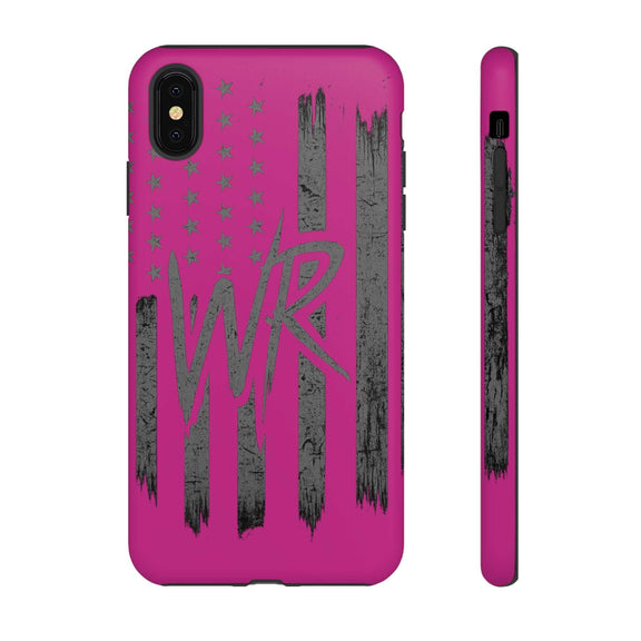 Pink 'WR' Flag Tough Phone Case by Printify with a durable design and vibrant flag graphic.