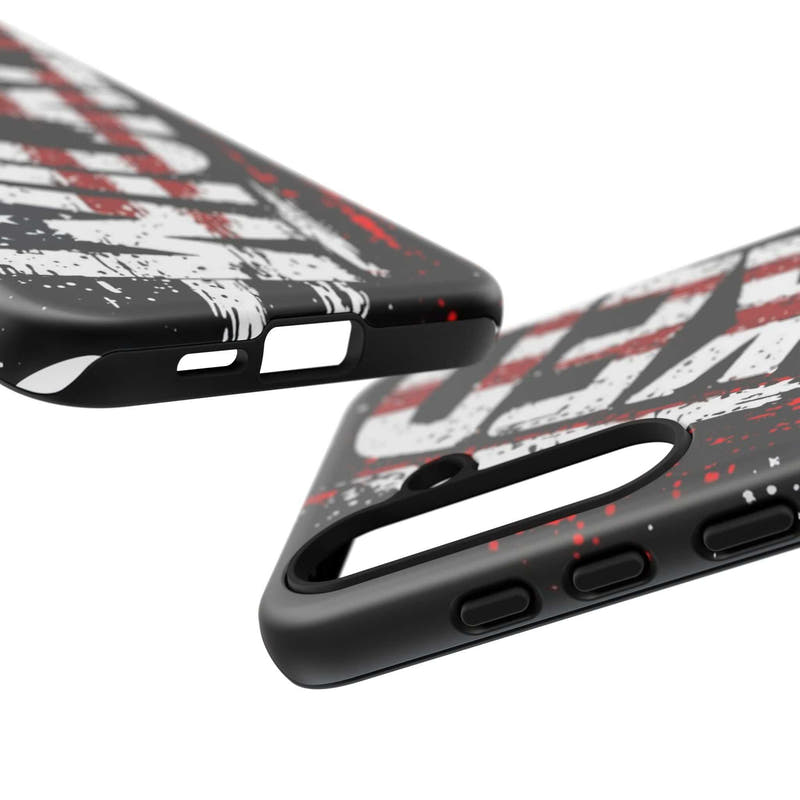 Distressed American flag phone case with "VETERAN" graphic by Printify, showcasing rugged patriotic design.
