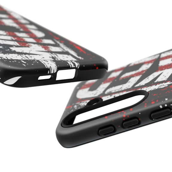 Distressed American flag phone case with "VETERAN" graphic by Printify, showcasing rugged patriotic design.