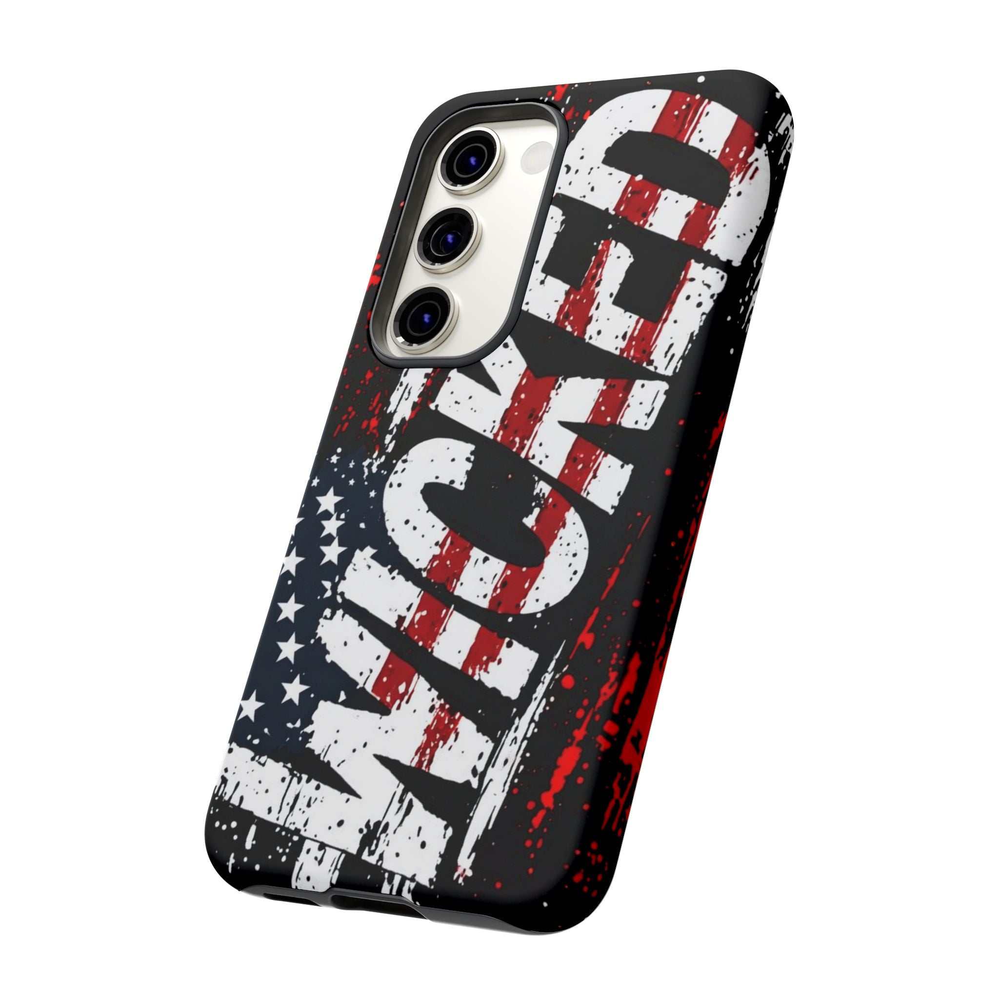 Distressed American flag phone case with "VETERAN" graphic by Printify, offering rugged patriotic protection.