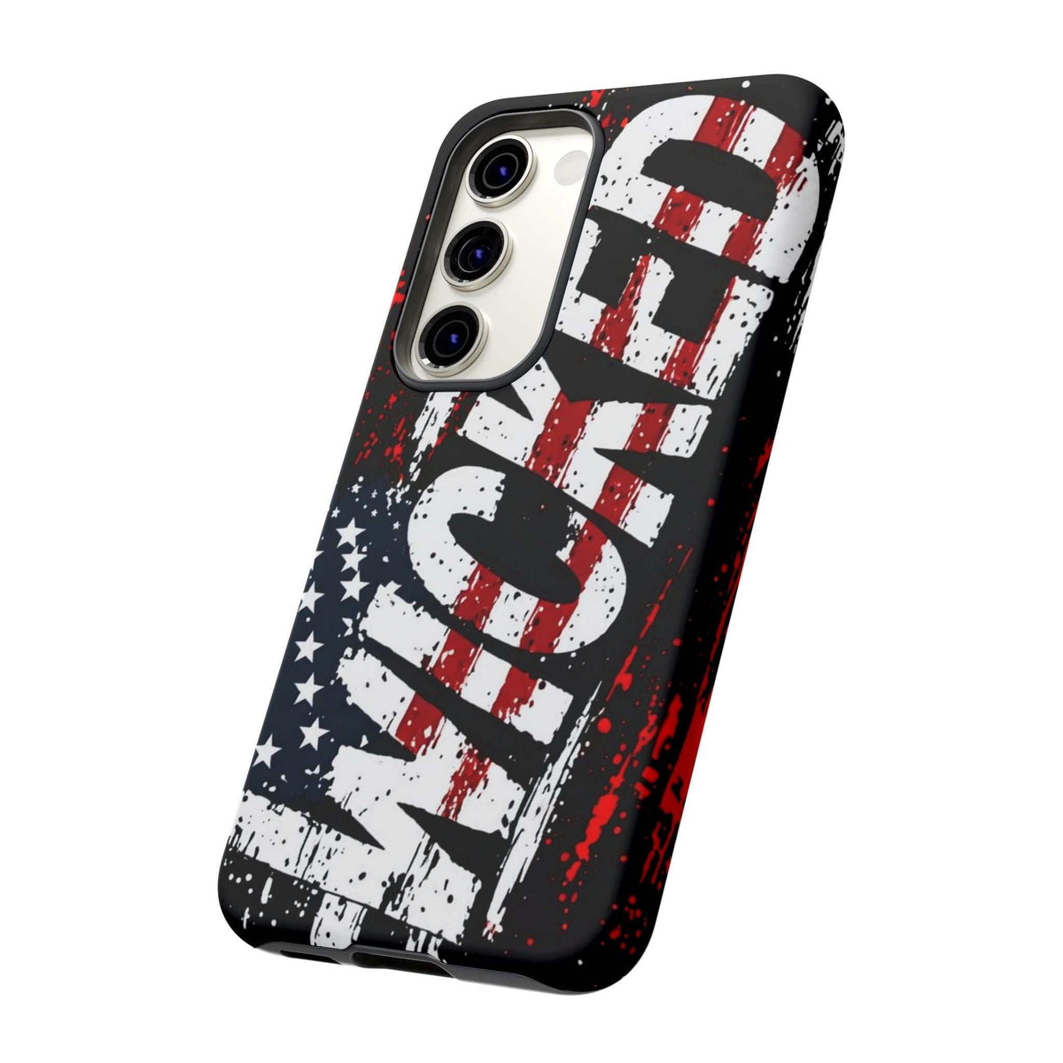 Distressed American flag phone case with "VETERAN" graphic by Printify, offering rugged patriotic protection.