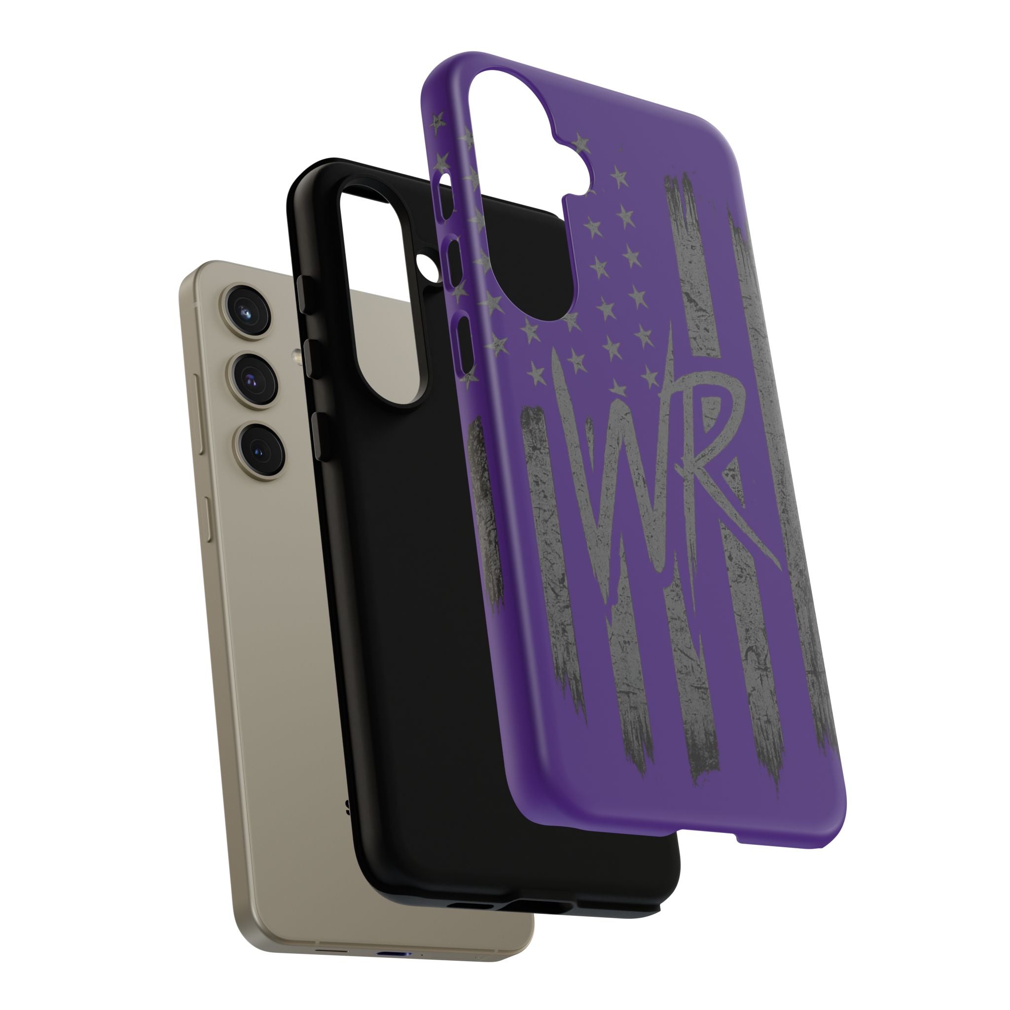Purple 'WR' flag tough phone case by Printify, featuring durable protection and a vibrant design.