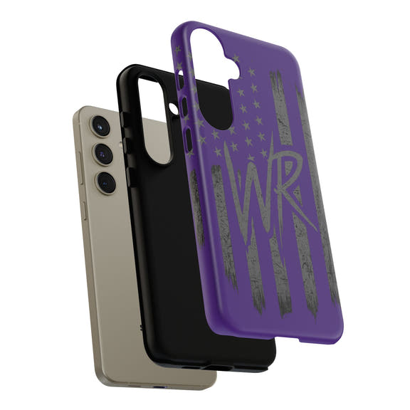 Purple 'WR' flag tough phone case by Printify, featuring durable protection and a vibrant design.