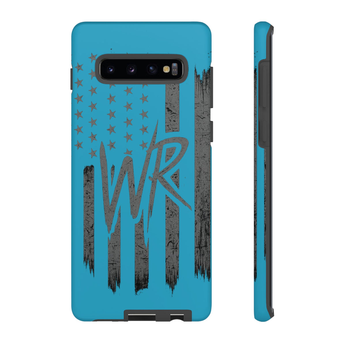 Patriotic blue 'WR' flag tough phone case by Printify with a durable design and vibrant flag print on the back.