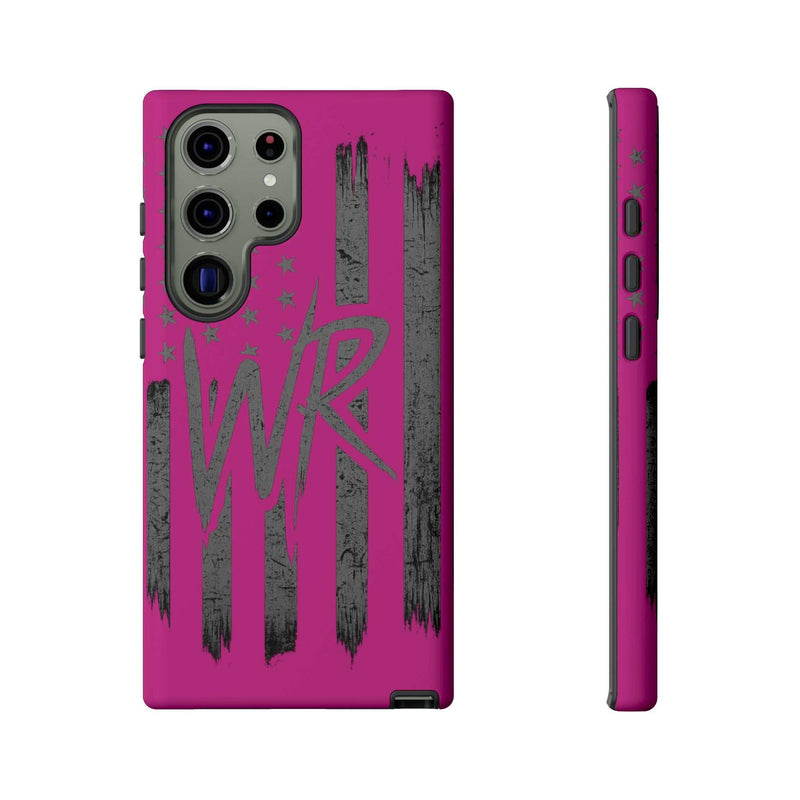 Pink 'WR' Flag Tough Phone Case by Printify featuring durable design and vibrant flag graphics.
