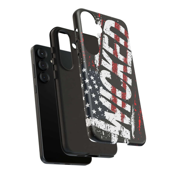 Distressed American flag phone case with "VETERAN" graphic, showcasing rugged patriotic design by Printify.