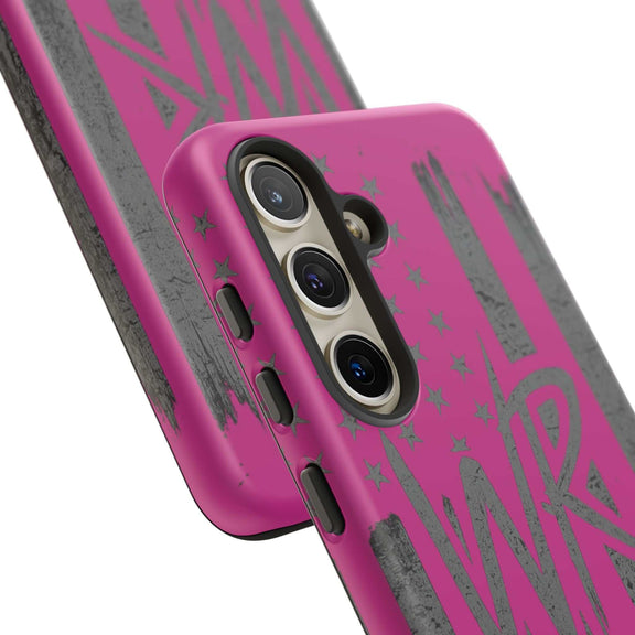 Pink 'WR' Flag Tough Phone Case by Printify, featuring a durable design with a vibrant flag pattern.