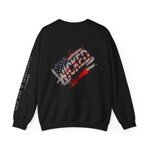 Wicked Americana crewneck sweatshirt by Printify featuring a bold Wicked Flag design on a cozy fabric.