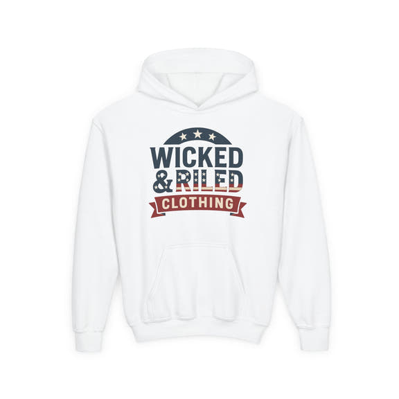 Wicked & Riled Youth Hoodie Patriotic Vintage Logo Sweatshirt - Wicked & Riled Clothing