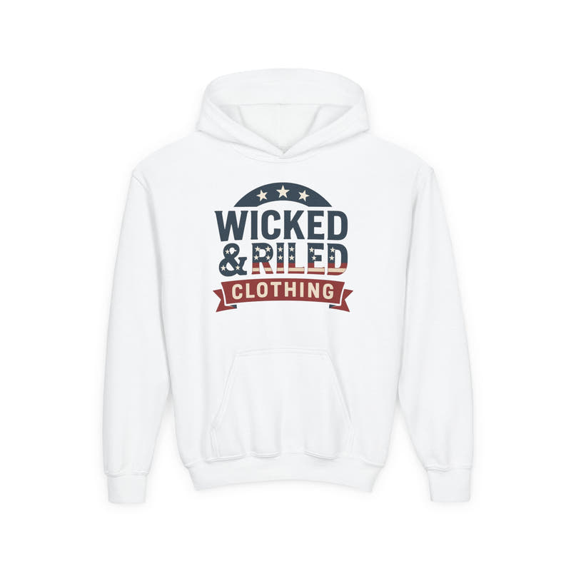 Wicked & Riled Youth Hoodie Patriotic Vintage Logo Sweatshirt - Wicked & Riled Clothing