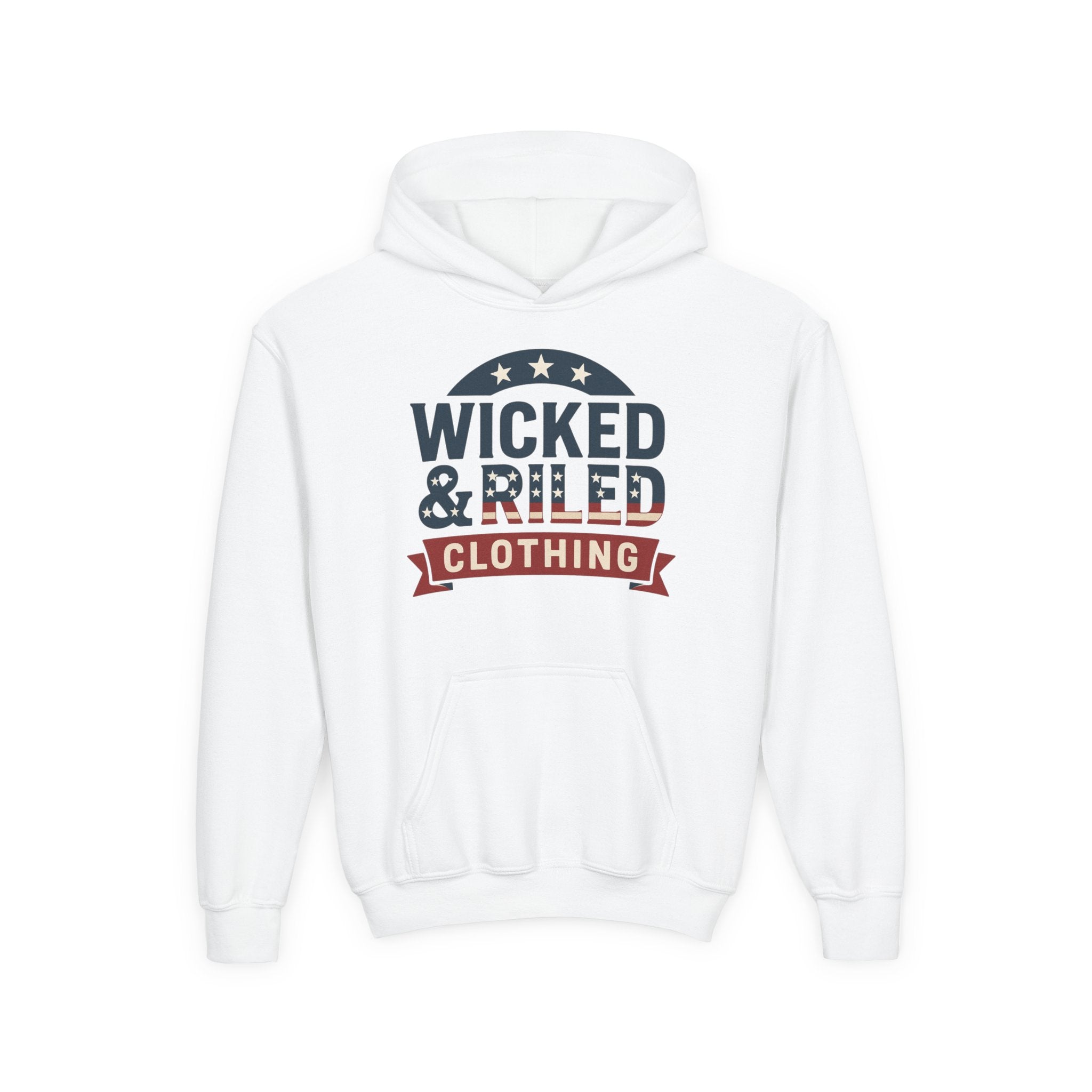 Wicked & Riled Youth Hoodie Patriotic Vintage Logo Sweatshirt