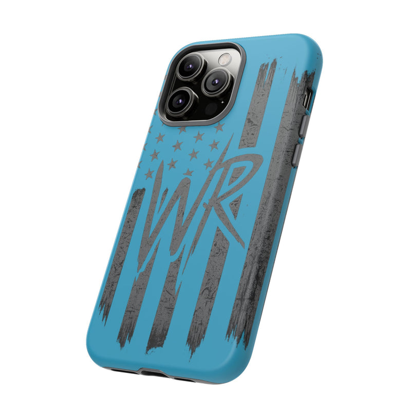 Patriotic blue 'WR' flag tough phone case by Printify featuring a durable design and vibrant flag graphics.