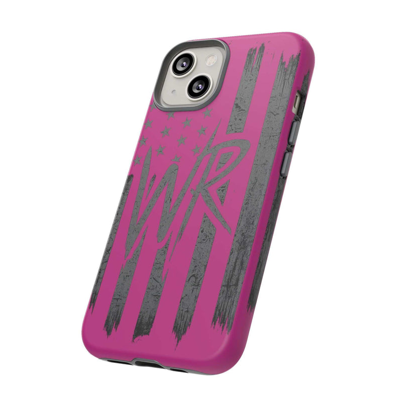 Pink 'WR' Flag Tough Phone Case by Printify featuring durable design and vibrant flag graphics.