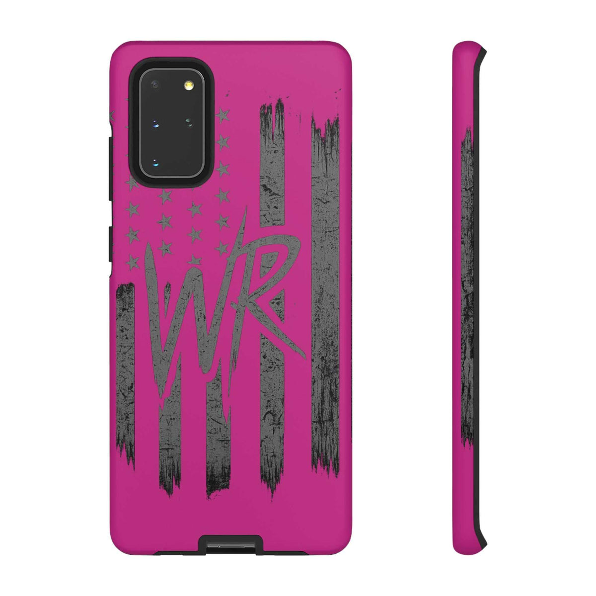 Pink 'WR' Flag Tough Phone Case by Printify featuring a durable design and vibrant flag graphics on a smartphone.