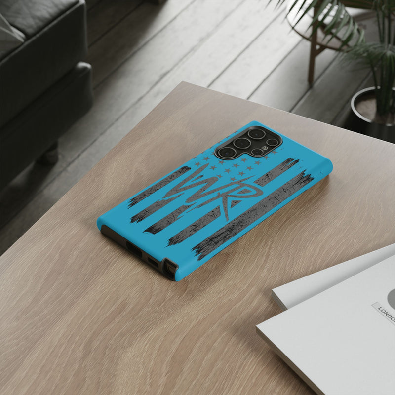 Patriotic blue 'WR' flag tough phone case by Printify, featuring a durable design with a bold flag graphic.