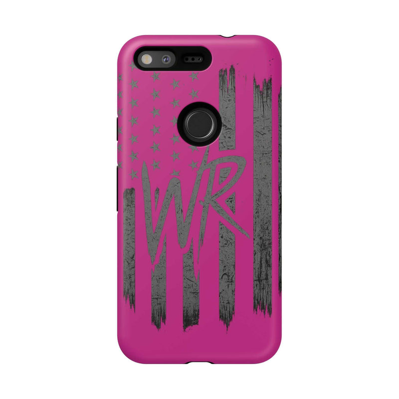Pink 'WR' Flag Tough Phone Case by Printify featuring durable design and vibrant flag graphic.