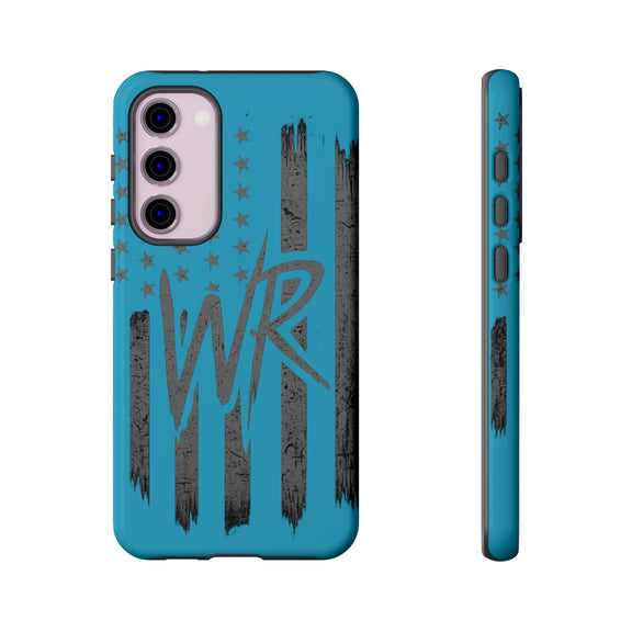 Patriotic blue 'WR' flag tough phone case by Printify, showcasing a durable design with a vibrant flag pattern.