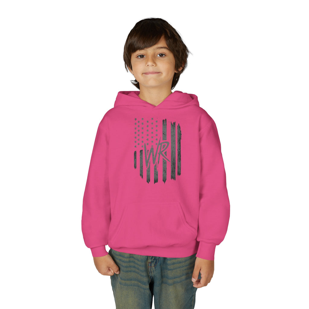 Youth Hoodie Distressed American Flag with Initials 'WR'