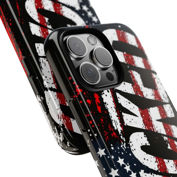 Distressed American flag phone case featuring "VETERAN" graphic by Printify, showcasing rugged patriotic protection.