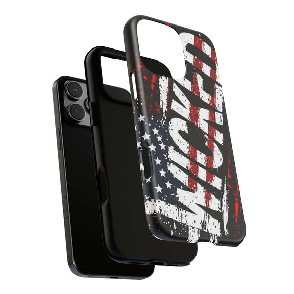 Distressed American flag phone case featuring "VETERAN" graphic by Printify, offering rugged protection for smartphones.