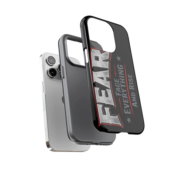 Fear face everything and rise phone case by Printify, featuring bold text design on a sleek protective case.