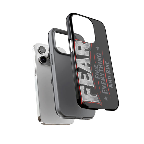 Fear face everything and rise phone case by Printify, featuring bold text design on a sleek protective case.