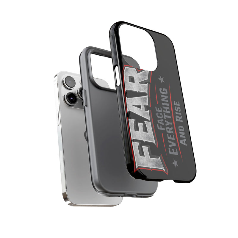 Fear face everything and rise phone case by Printify, featuring bold text design on a sleek protective case.