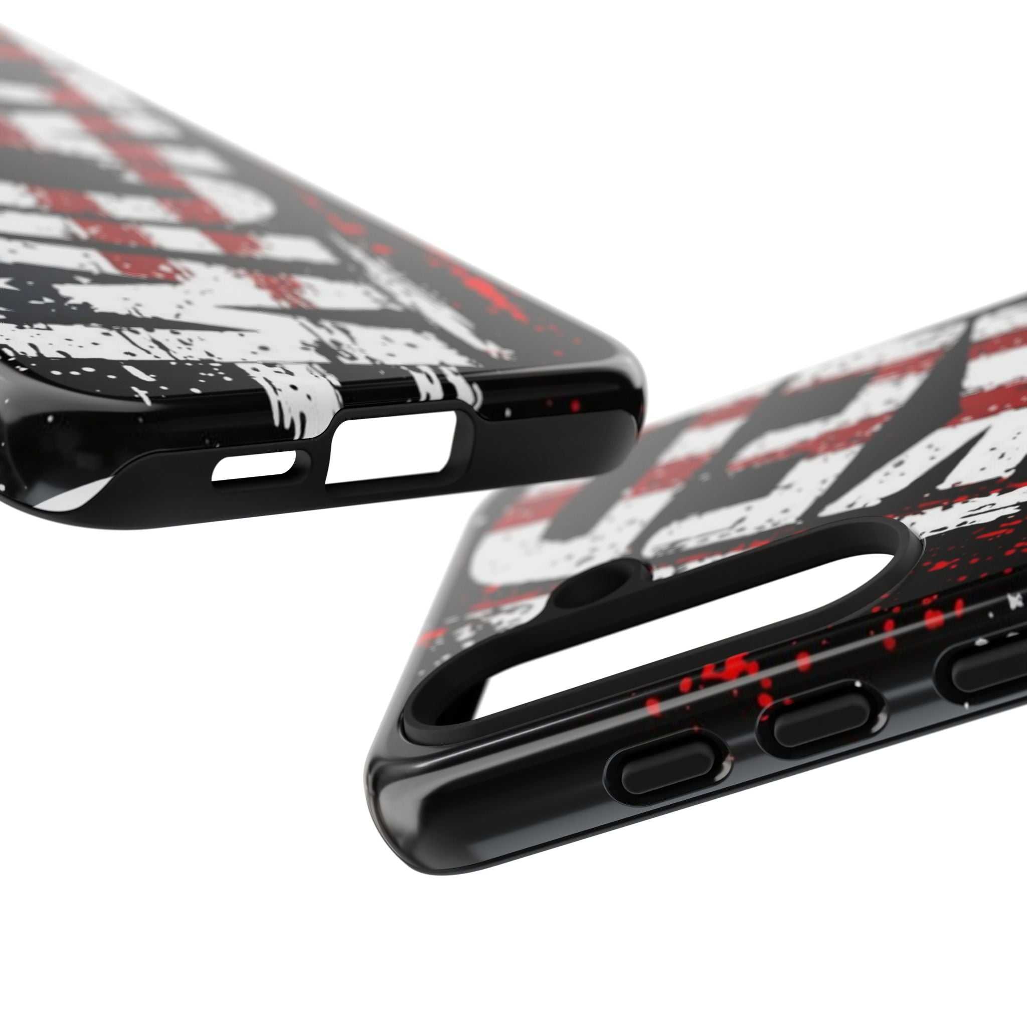 Distressed American flag phone case with "VETERAN" graphic by Printify, offering rugged protection for smartphones.