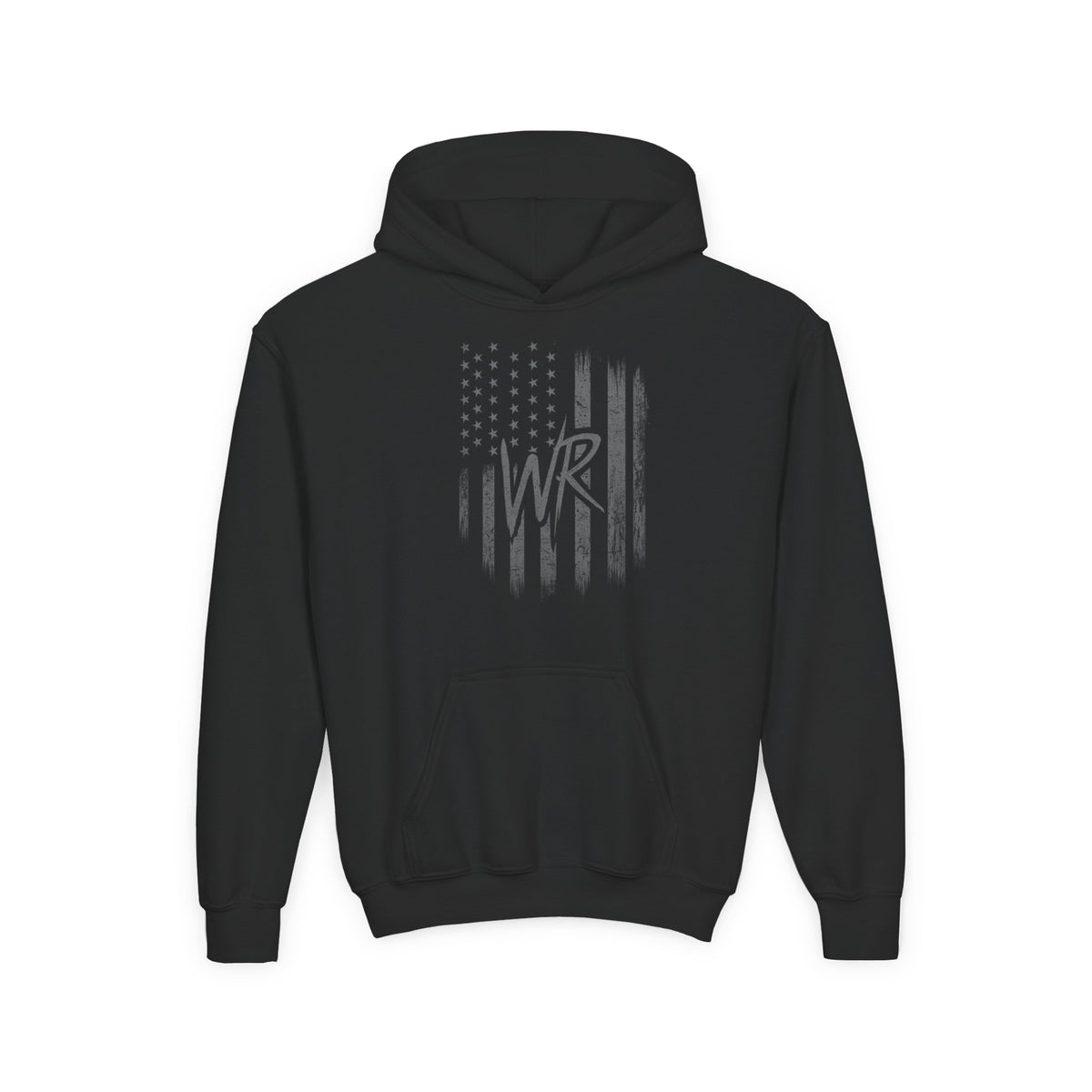 Youth Hoodie Distressed American Flag with Initials 'WR' - Wicked & Riled Clothing