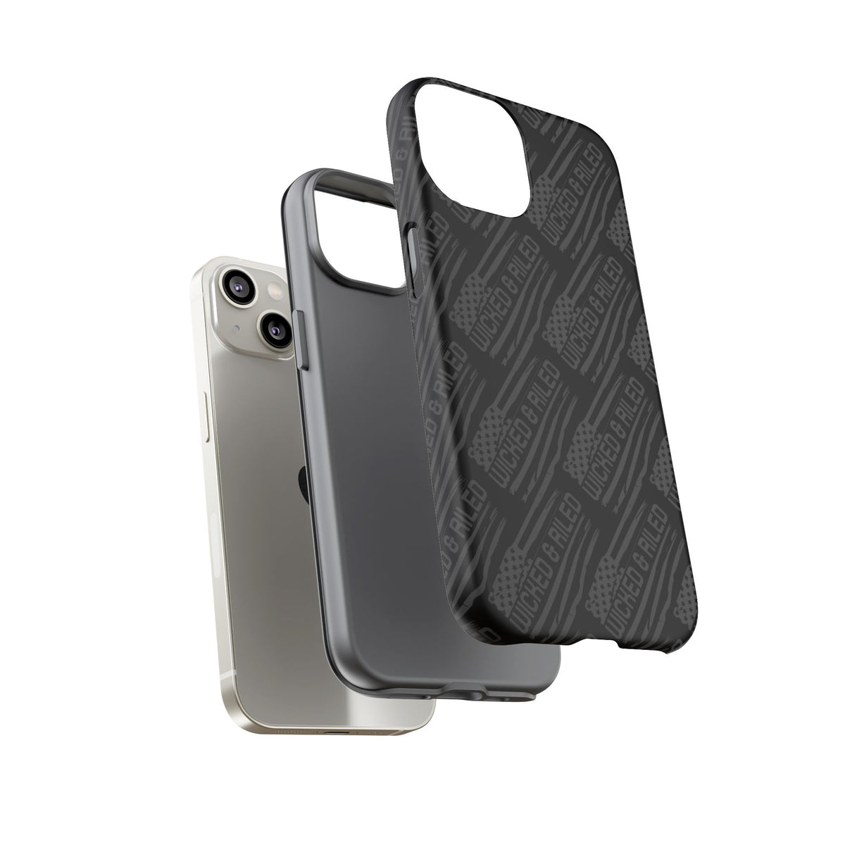 Rugged black protective phone case by Printify featuring a textured TOUGH CASES pattern for enhanced grip and durability.