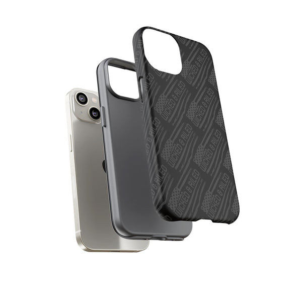 Rugged black protective phone case by Printify featuring a textured TOUGH CASES pattern for enhanced grip and durability.